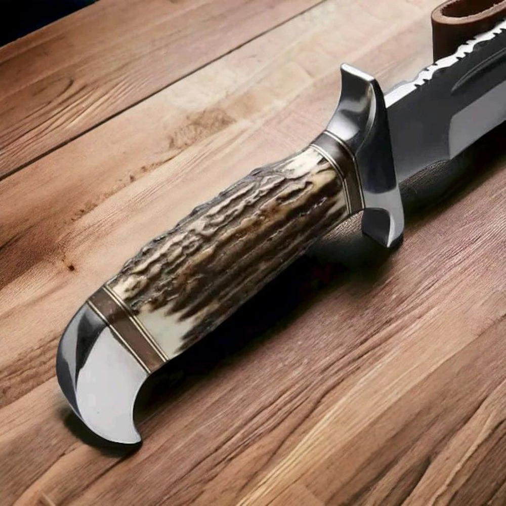 Handmade Bowie Knife Path Finder 440C Stainless Steel Razor Sharp Blade Real Stag Horn Handle 1