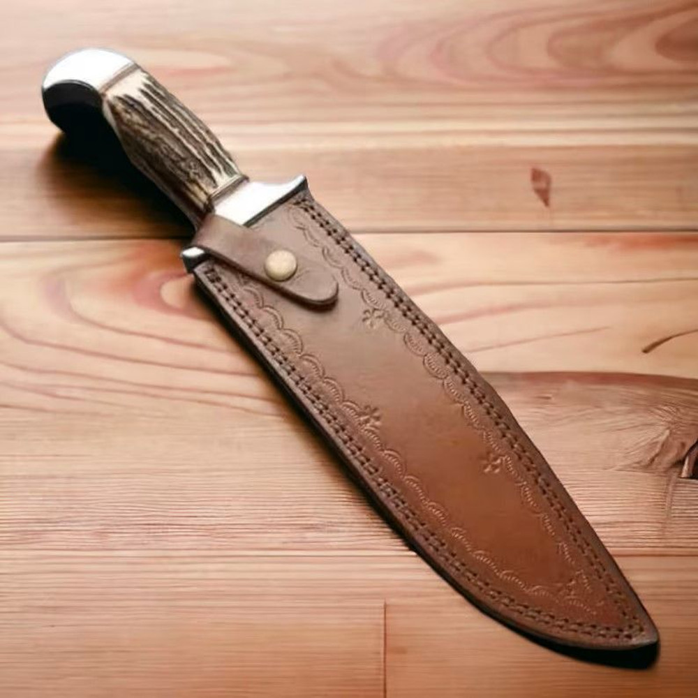 Handmade Bowie Knife Path Finder 440C Stainless Steel Razor Sharp Blade Real Stag Horn Handle 2