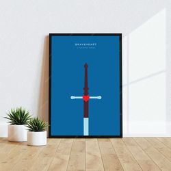 braveheart - movie poster, digital download, minimalist movie poster, wall art print, printable wall art, film poster,