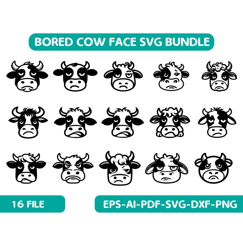 Bored Cow Face Svg Bundle 0