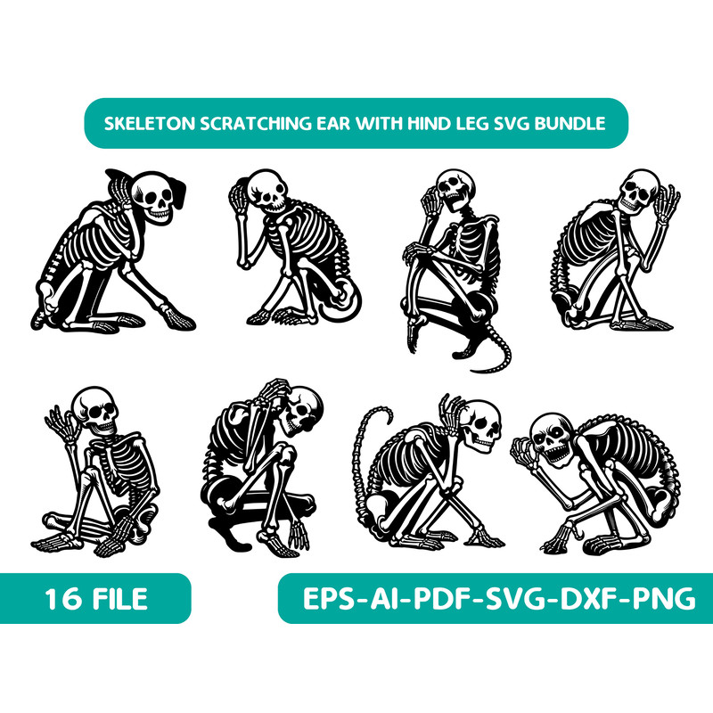 A Skeleton Scratching Ear With Hind Leg Svg Bundle 0