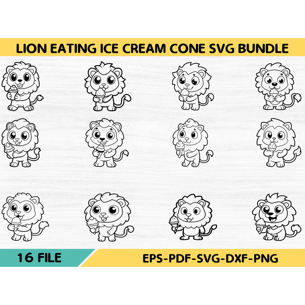Lion Eating Ice Cream Cone SVG Bundle 0