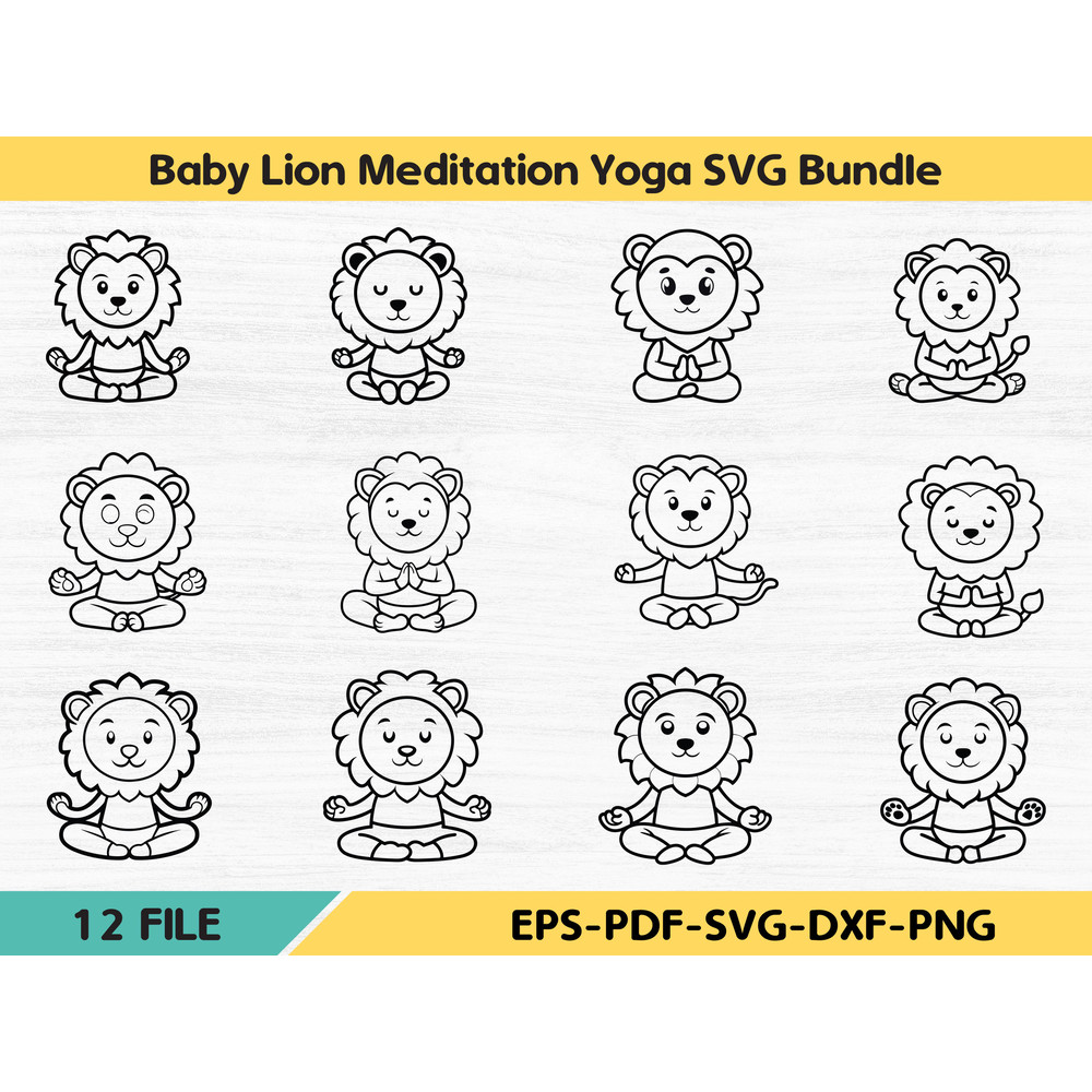 Baby Lion Meditation Yoga Svg Bundle 0