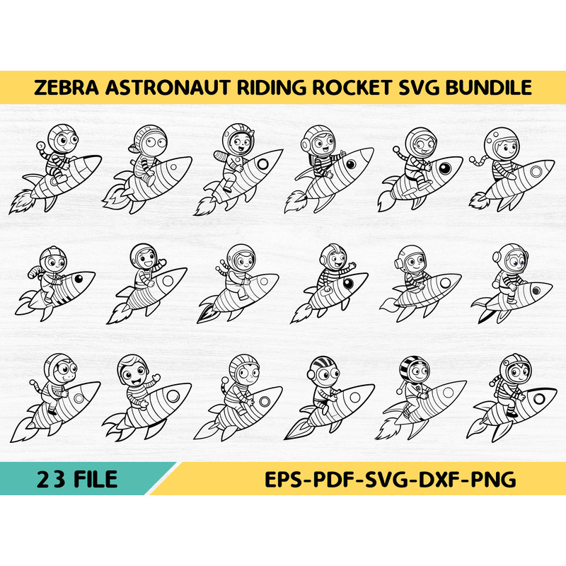 Zebra Astronaut Riding Rocket Svg Bundile 0
