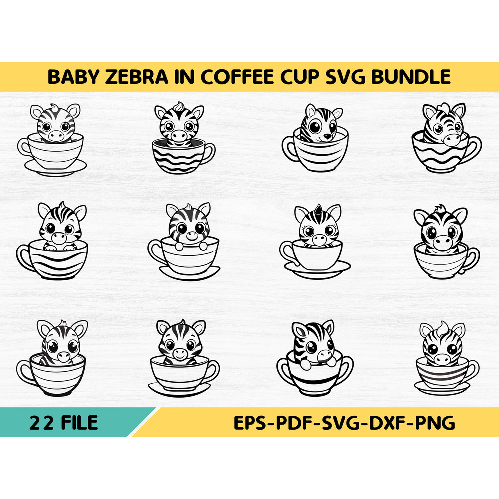 Baby Zebra In Coffee Cup Svg Bundle 0
