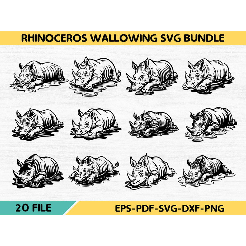 Rhinoceros Wallowing Svg Bundle 0