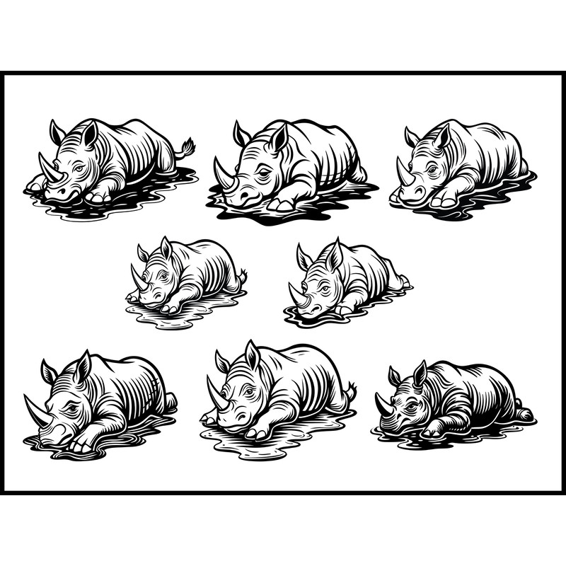 Rhinoceros Wallowing Svg Bundle 1