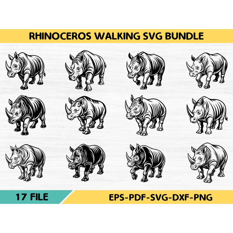 Rhinoceros Walking Svg Bundle 0