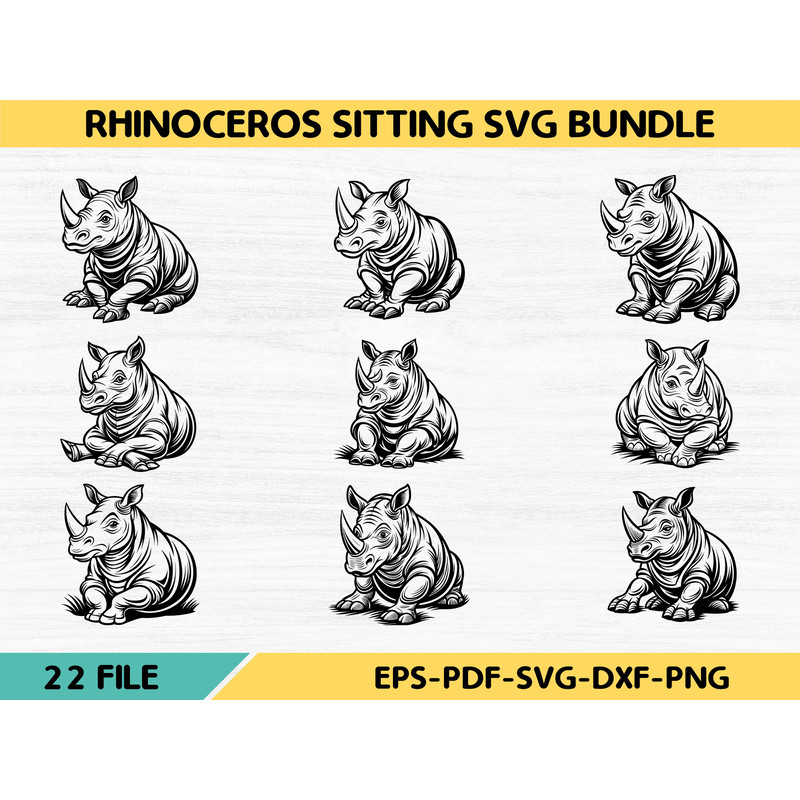 Rhinoceros Sitting Svg Bundle 0