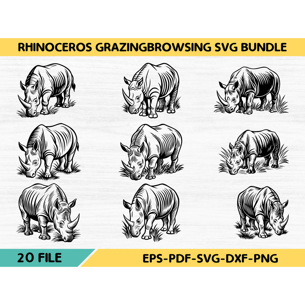 Rhinoceros Grazing Browsing Svg Bundle 0