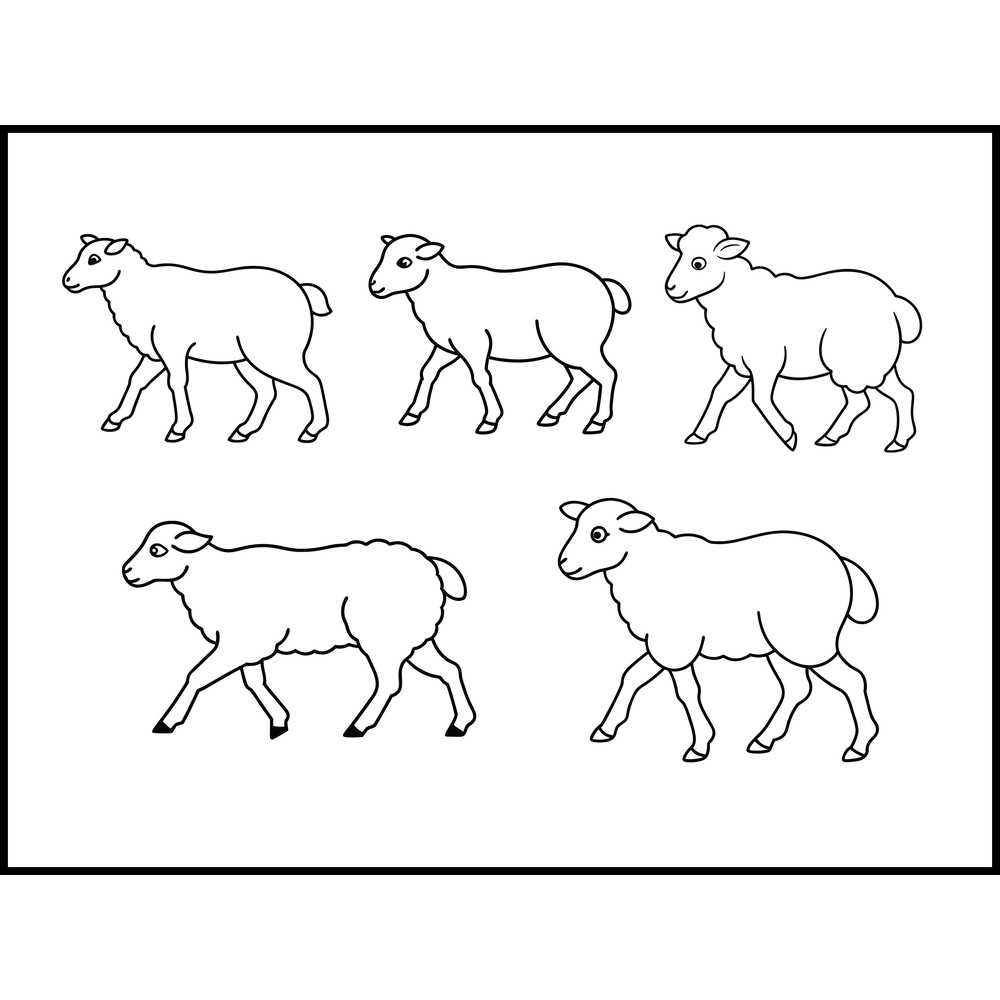 Sheep Walking Line Art Bundle 1