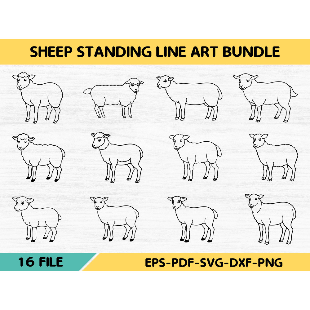 Sheep Standing Line Art Bundle 0