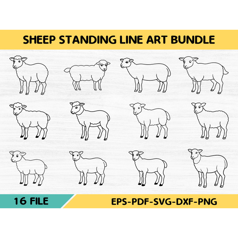 Sheep Standing Line Art Bundle 0