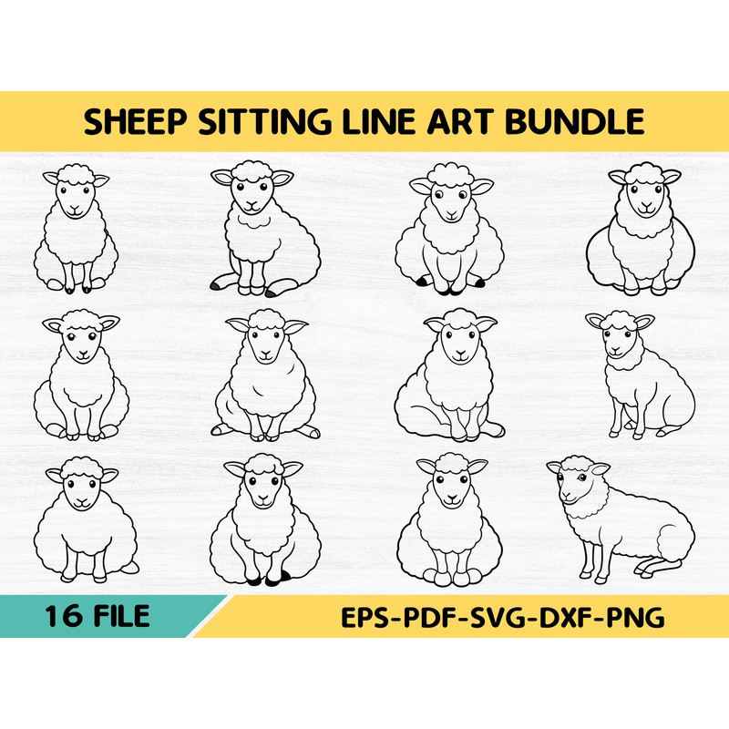 Sheep Sitting Line Art Bundle 0