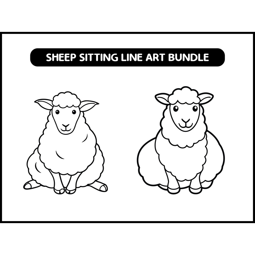 Sheep Sitting Line Art Bundle 2