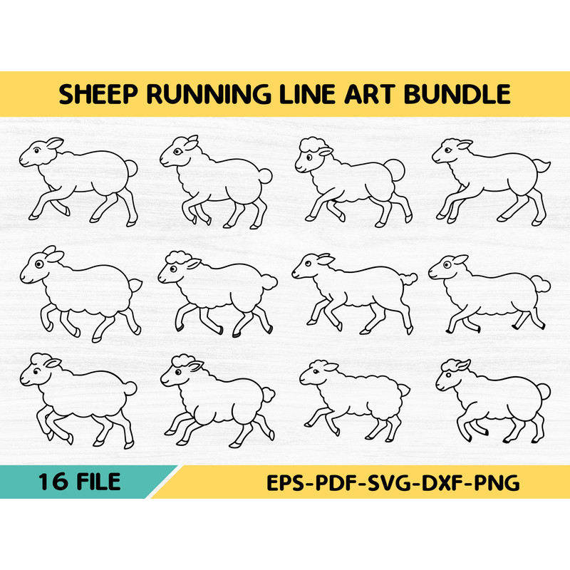 Sheep Running Line Art Bundle 0