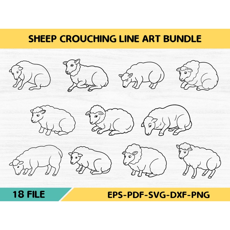 Sheep Crouching Line Art Bundle 0