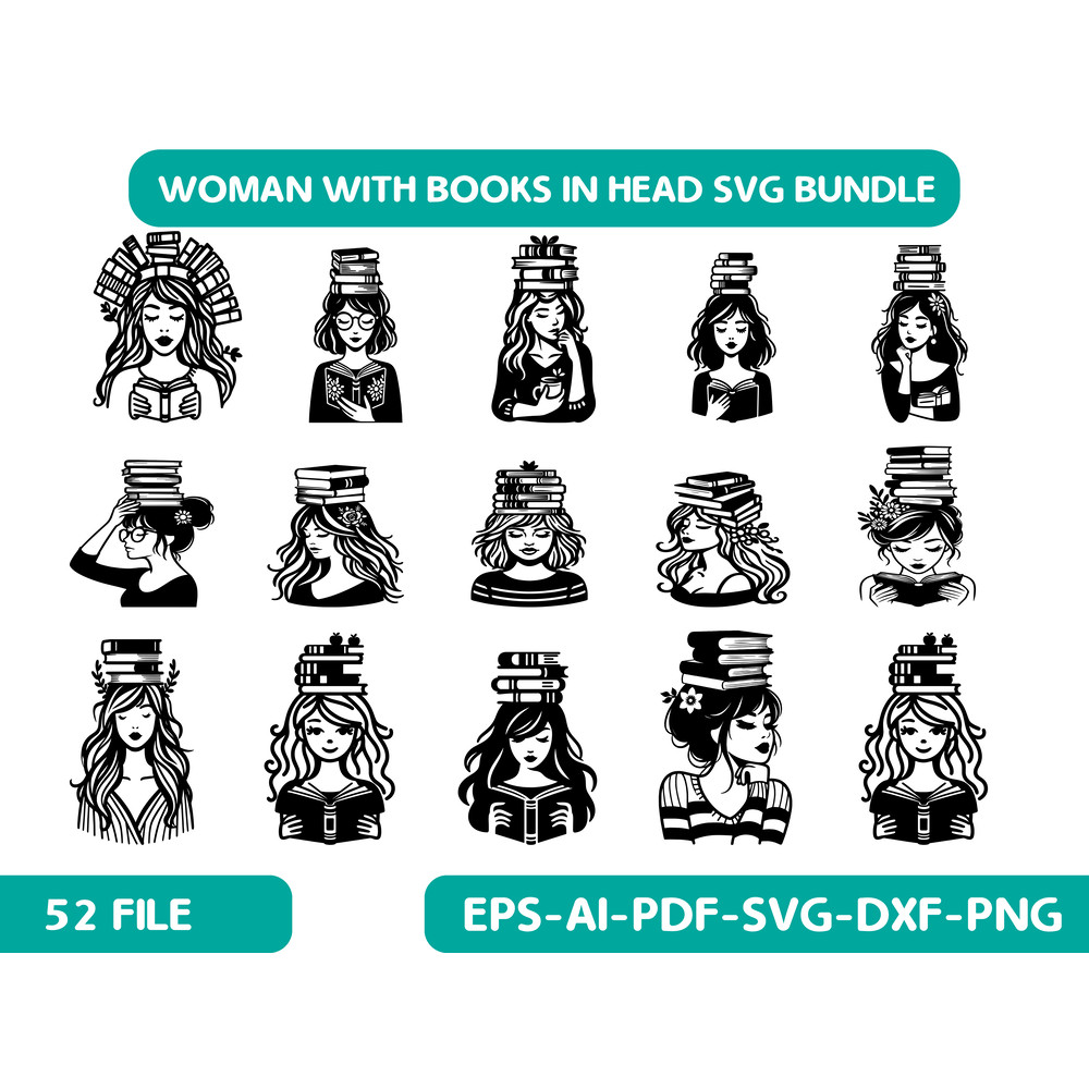 Woman With Books In Head Svg 0