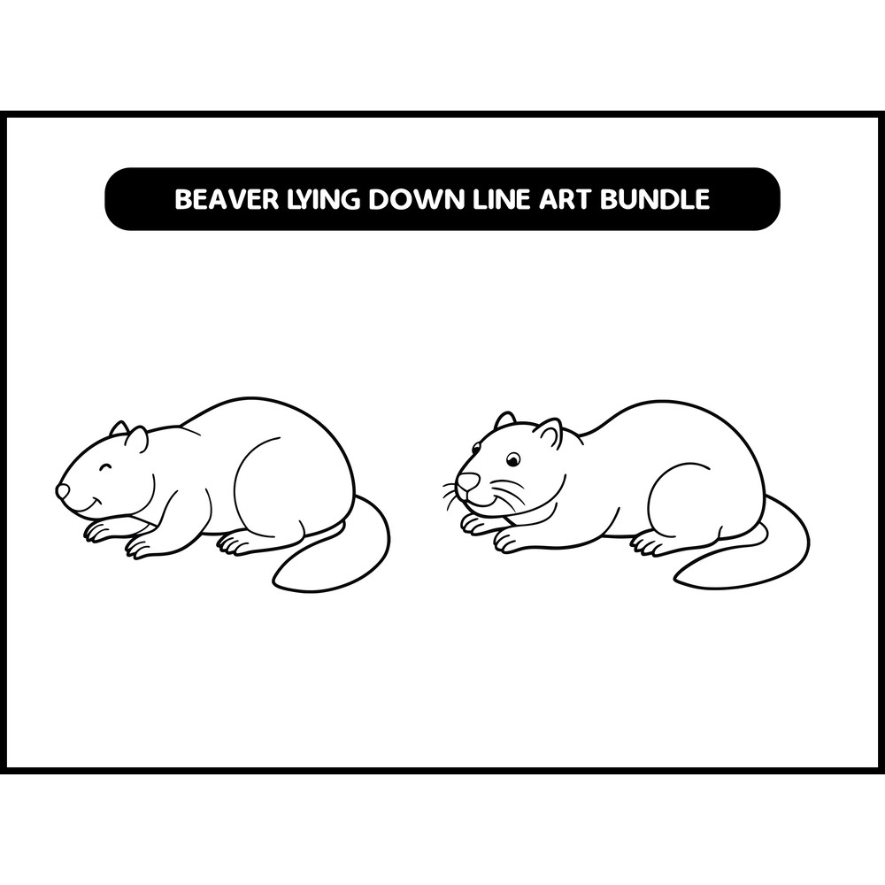 Beaver Lying Down Line Art Bundle 2