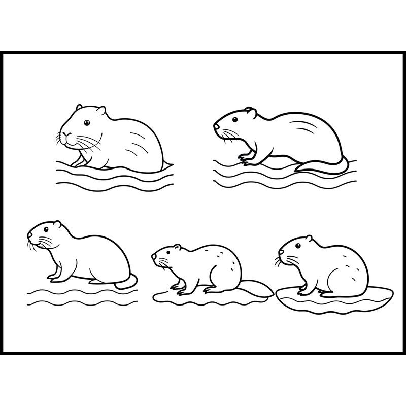 Beaver Floating Line Art Bundle 1