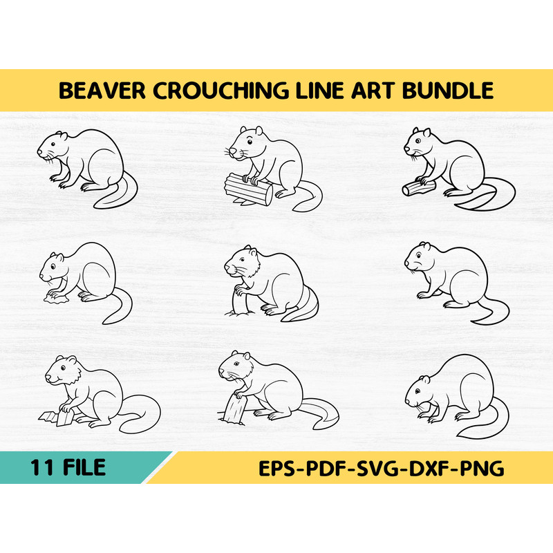 Beaver Crouching Line Art Bundle 0