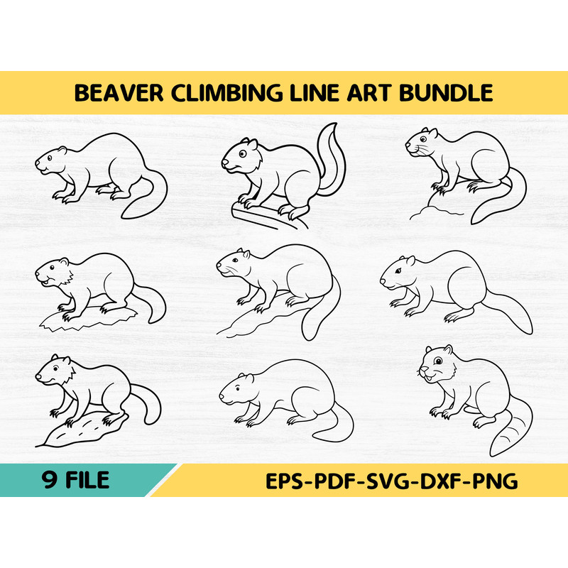 Beaver Climbing Line Art Bundle 0