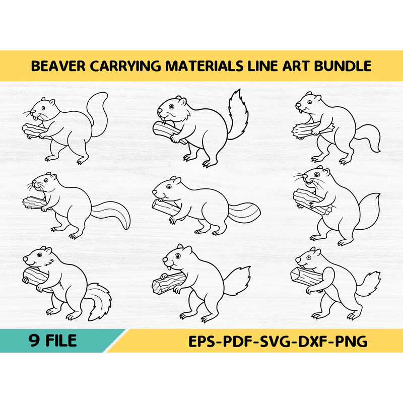 Beaver Carrying Materials Line Art Bundle 0