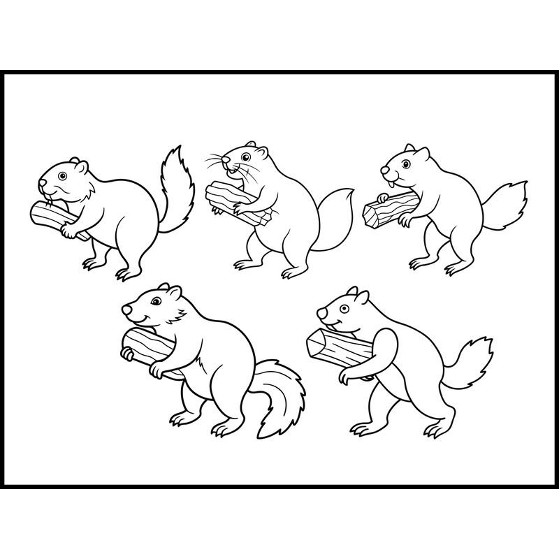 Beaver Carrying Materials Line Art Bundle 1