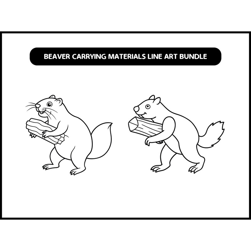 Beaver Carrying Materials Line Art Bundle 2