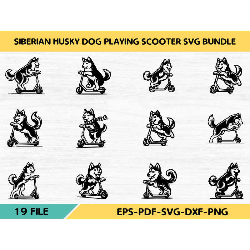 Siberian Husky Dog Playing Scooter Svg Bundle 0