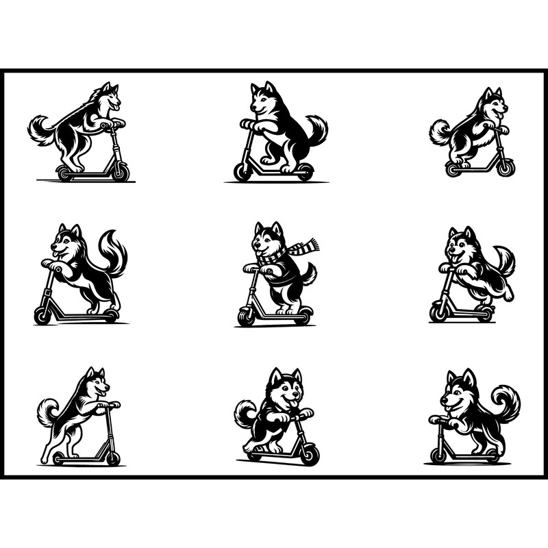 Siberian Husky Dog Playing Scooter Svg Bundle 1