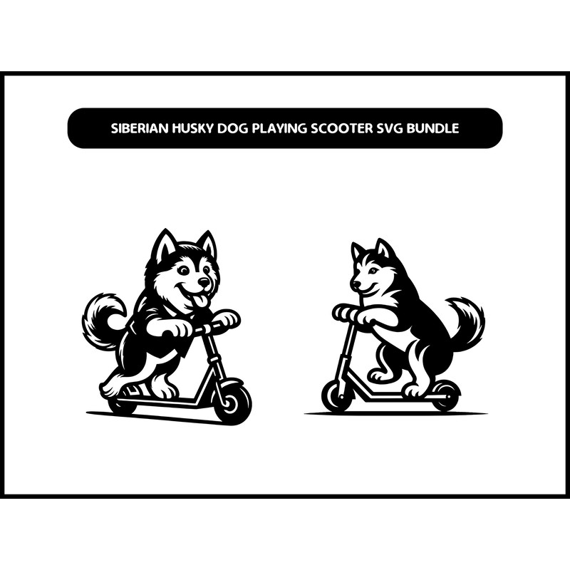 Siberian Husky Dog Playing Scooter Svg Bundle 2