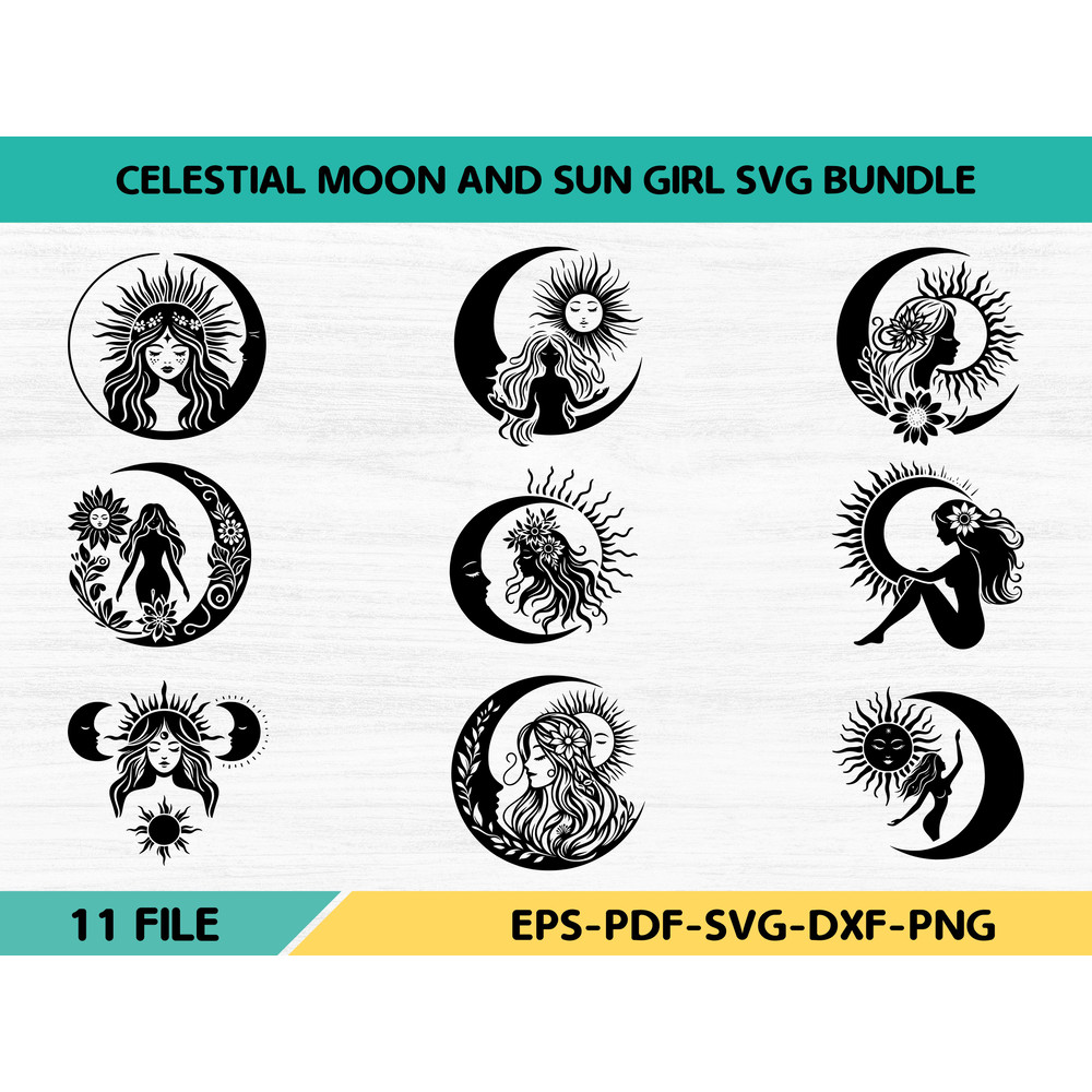 Celestial Moon And Sun Girl Svg Bundle 0