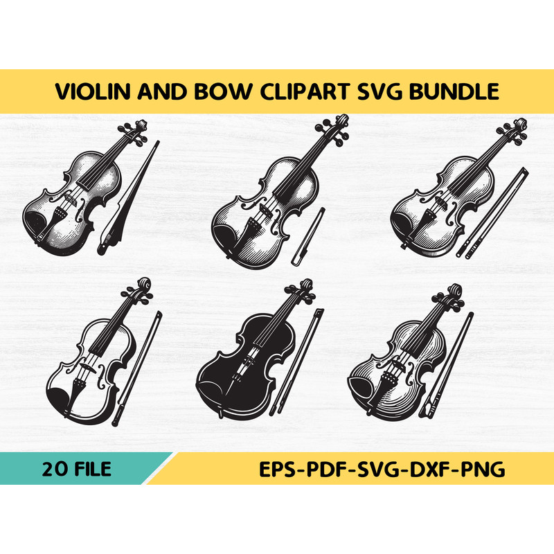 Violin And Bow Clipart Svg Bundle 0