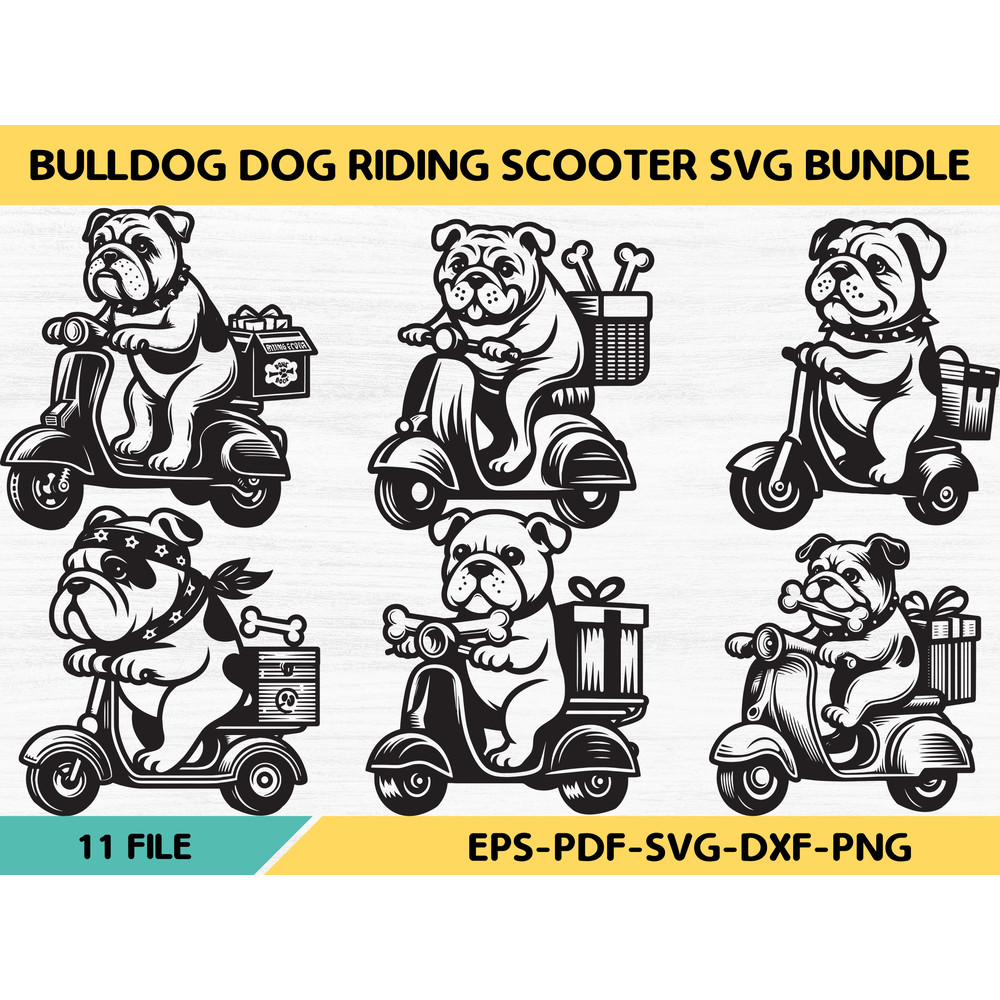 Bulldog Dog Riding Scooter Svg Bundle 0