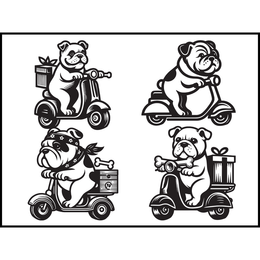 Bulldog Dog Riding Scooter Svg Bundle 1