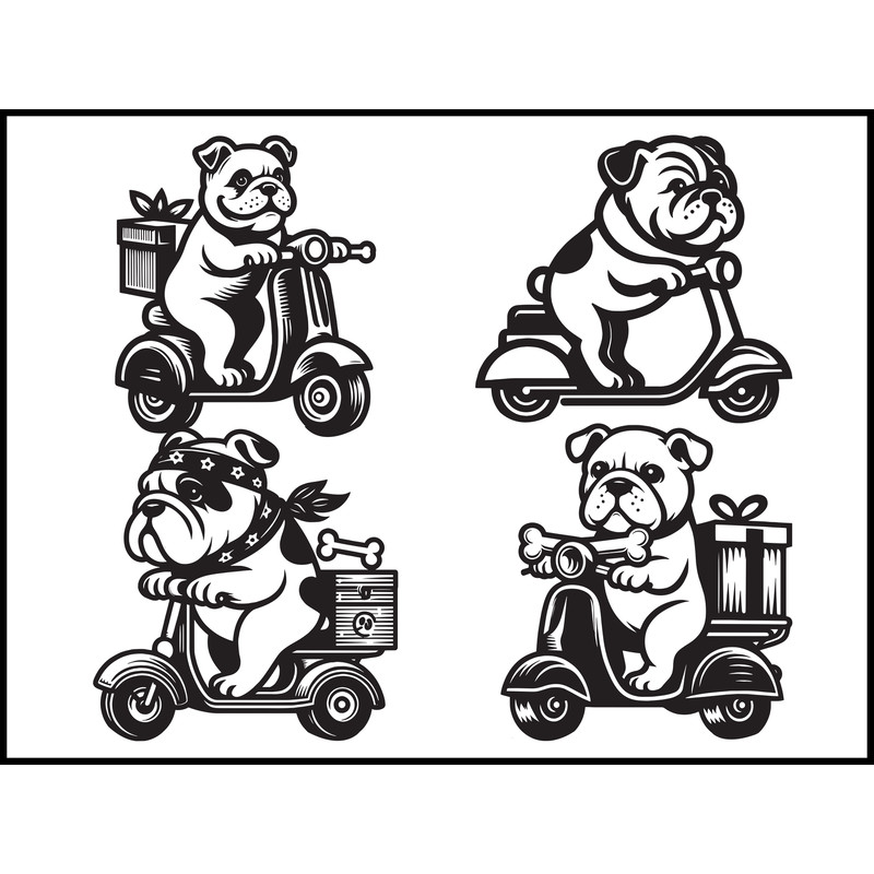 Bulldog Dog Riding Scooter Svg Bundle 1
