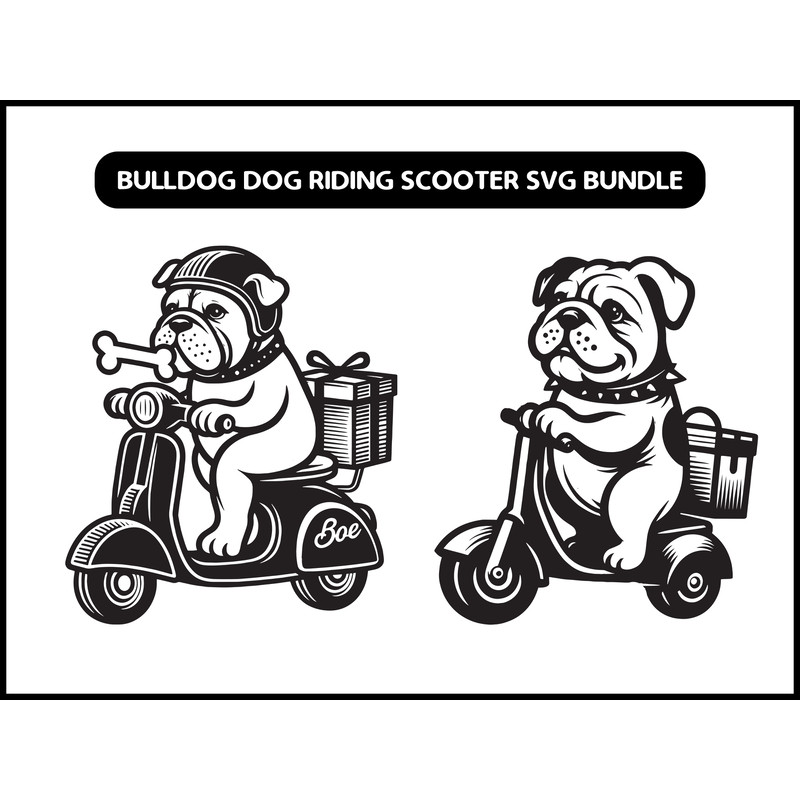 Bulldog Dog Riding Scooter Svg Bundle 2