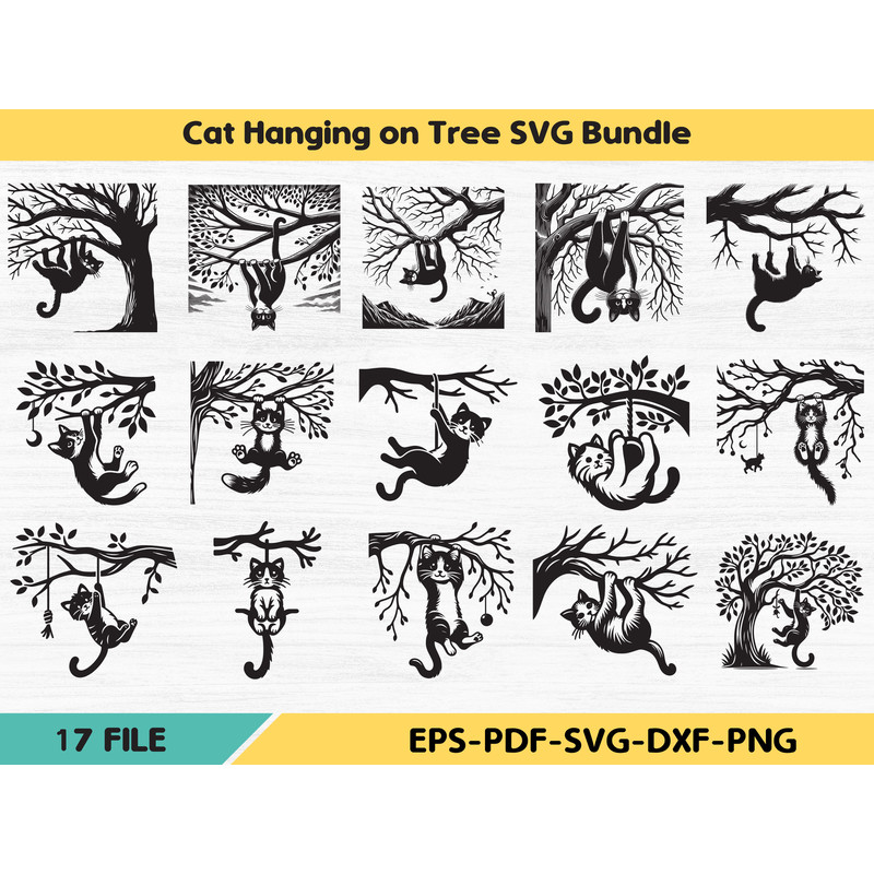 Cat Hanging On Tree SVG Bundle 0