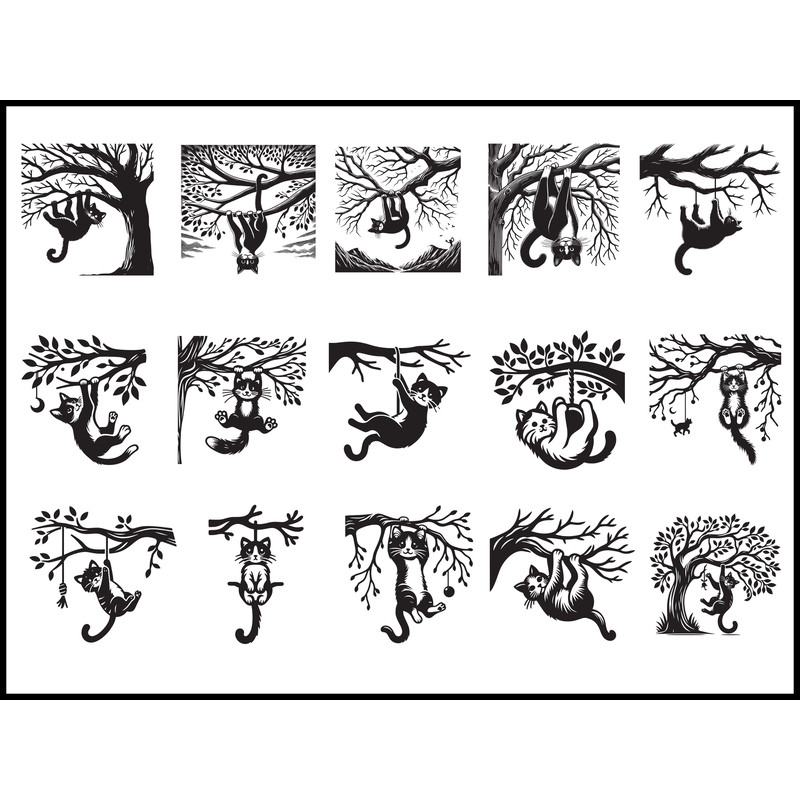 Cat Hanging On Tree SVG Bundle 1