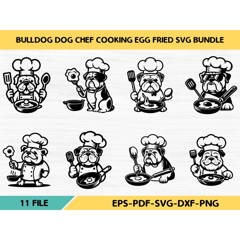Bulldog Dog Chef Cooking Egg Fried Svg Bundle 0