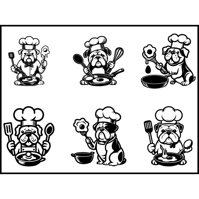 Bulldog Dog Chef Cooking Egg Fried Svg Bundle 1