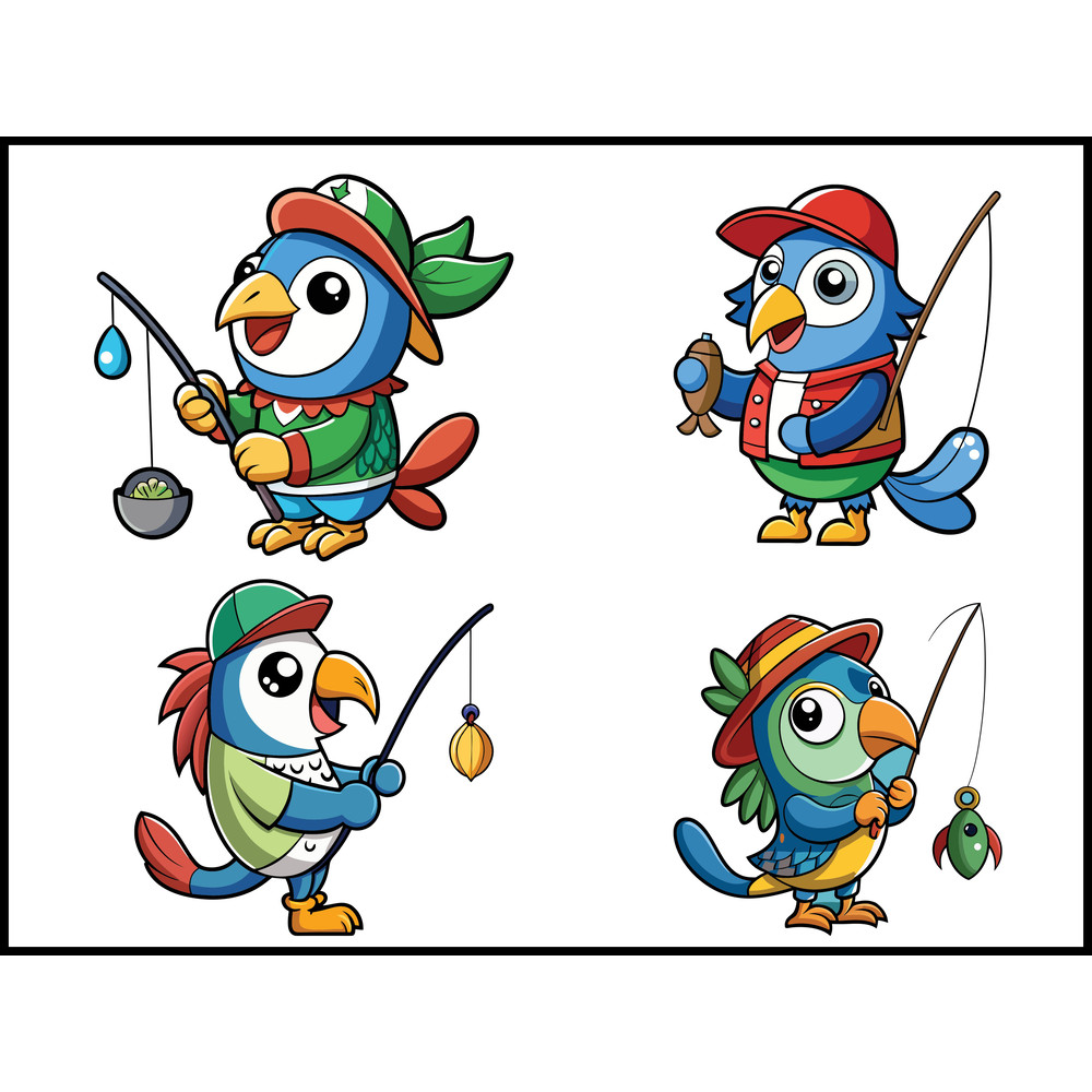 Cute Parrot Fishing Svg Bundle 1