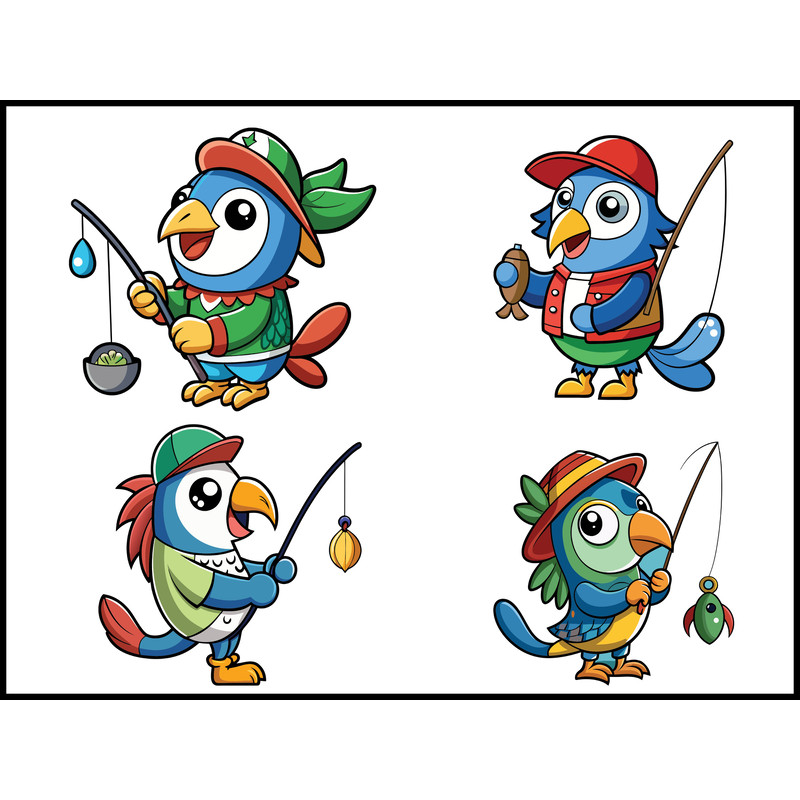 Cute Parrot Fishing Svg Bundle 1