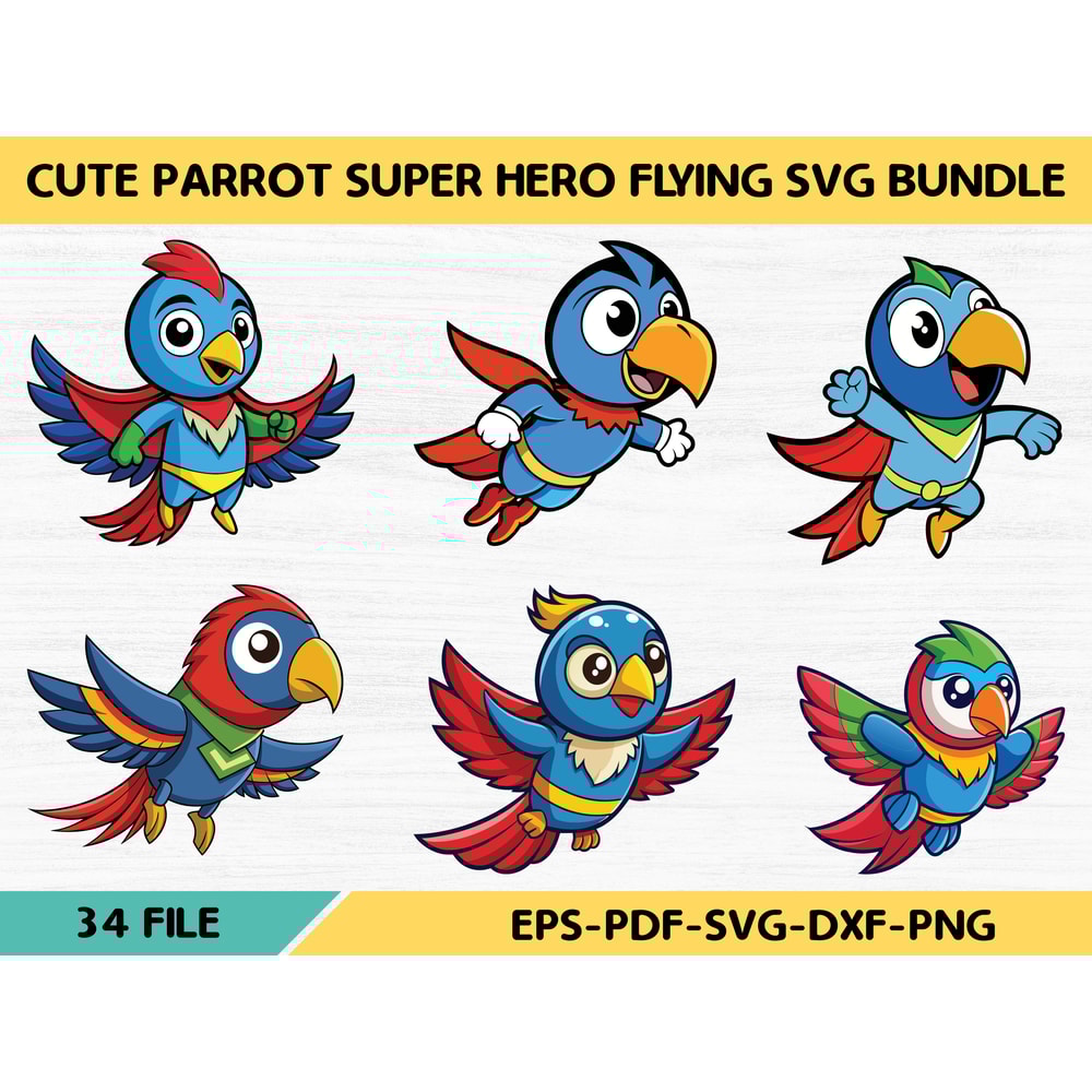 Cute Parrot Super Hero Flying Svg Bundle 0