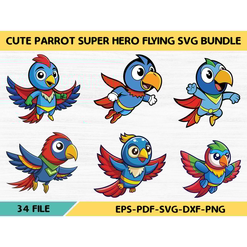 Cute Parrot Super Hero Flying Svg Bundle 0