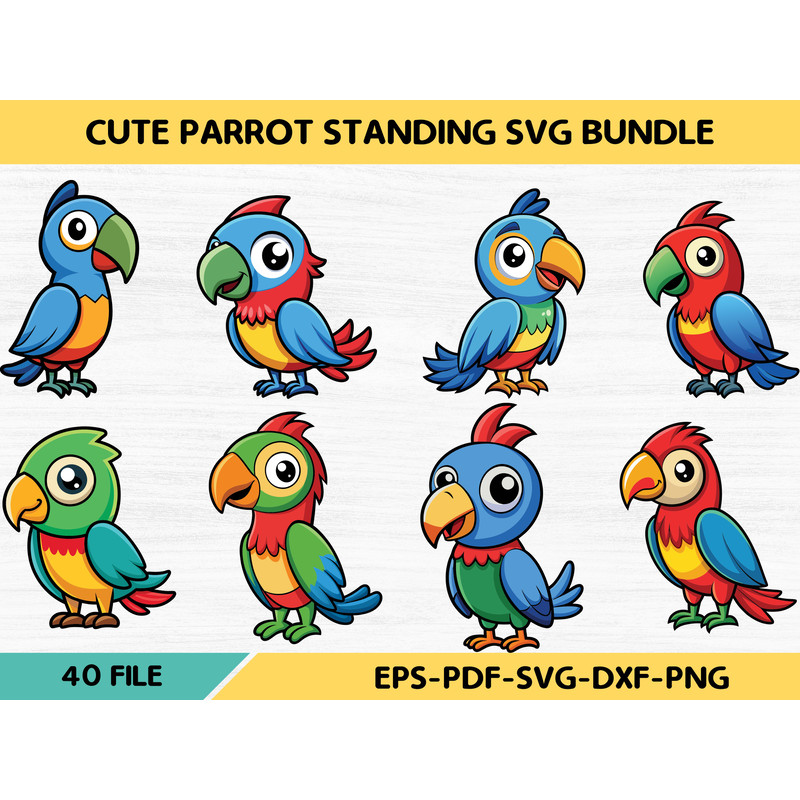 Cute Parrot Standing Svg Bundle 0