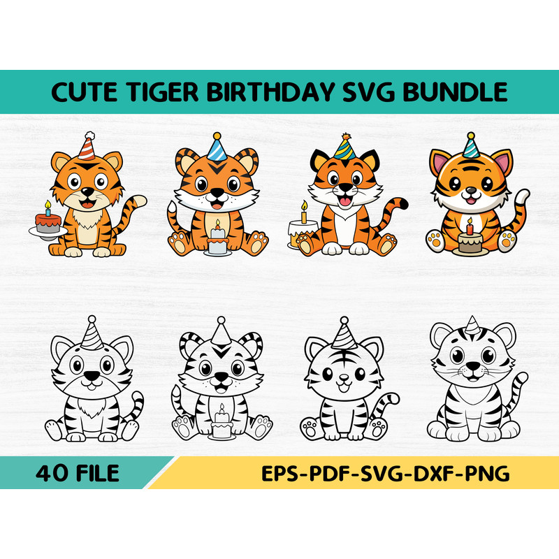 Cute Tiger Birthday Svg Bundle 0