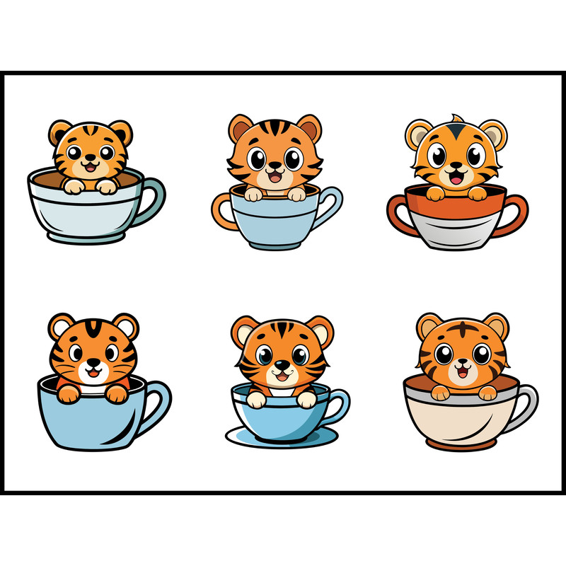 Cute Tiger Baby In Coffee Cup Svg Bundle 1