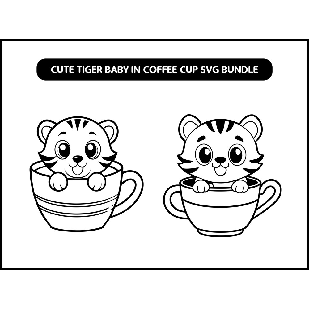 Cute Tiger Baby In Coffee Cup Svg Bundle 2